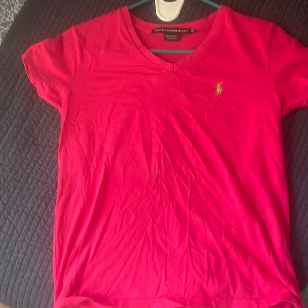 Hot pink Polo Ralph Lauren v neck tshirt size XS
